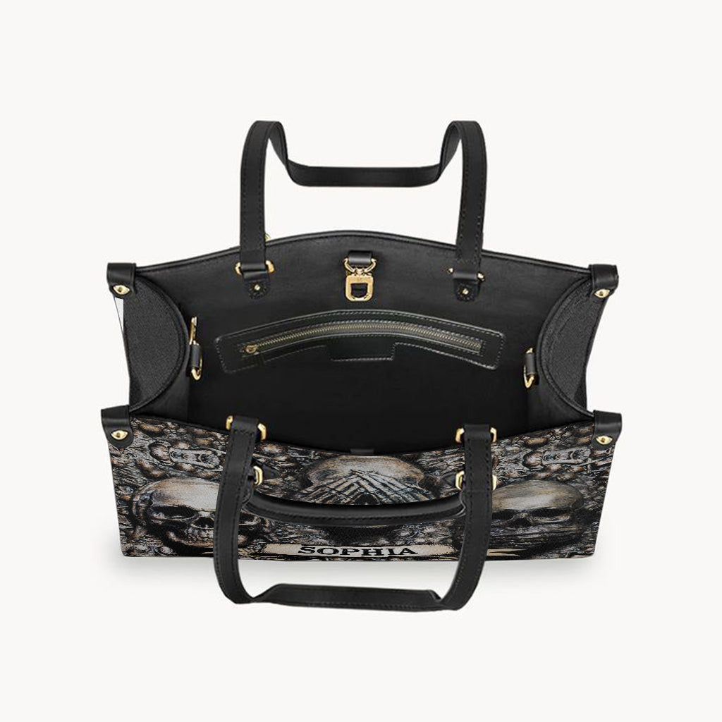 Drei weise Totenköpfe – Personalisierte Totenkopf-Lederhandtasche