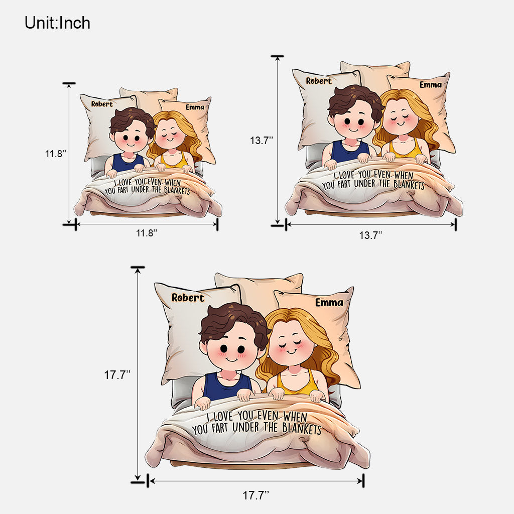 Ich liebe dich auch dann, wenn du unter der Decke furzt – personalisiertes Holzschild für Paare in individueller Form