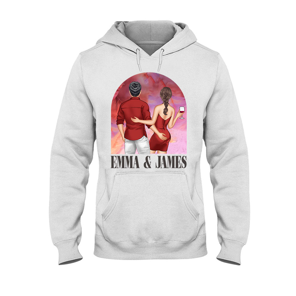 Pinkfarbener Filmhintergrund für Paare – Personalisiertes Partner-T-Shirt und Hoodie