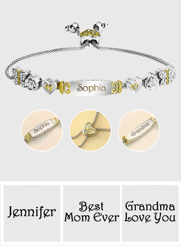 Beliebiger Name und Wunschtext – personalisiertes Bolo-Armband mit Gravur für Oma 