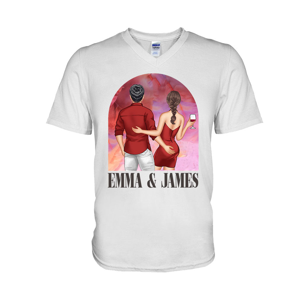 Pinkfarbener Filmhintergrund für Paare – Personalisiertes Partner-T-Shirt und Hoodie