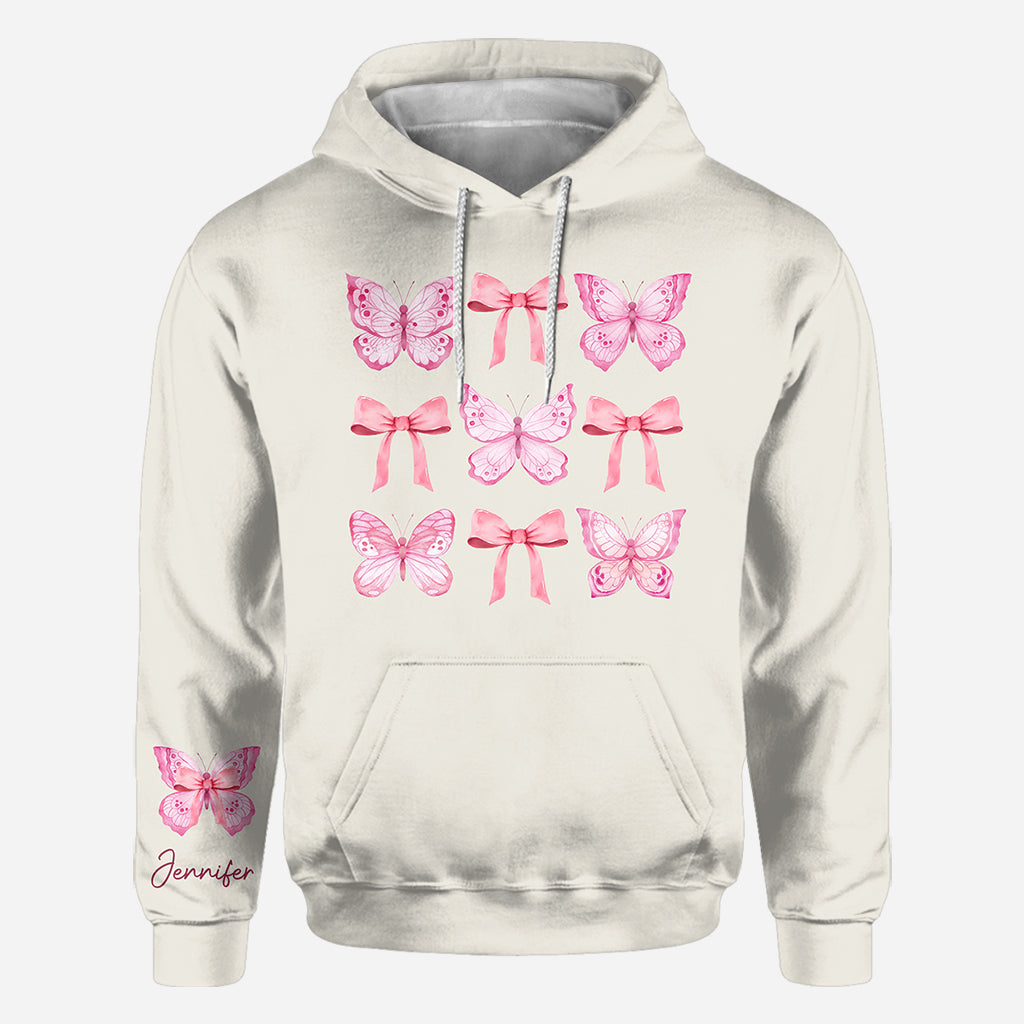 Pink Ribbon Coquette Bow Watercolor Butterfly - Personalized Butterfly All Over Shirt