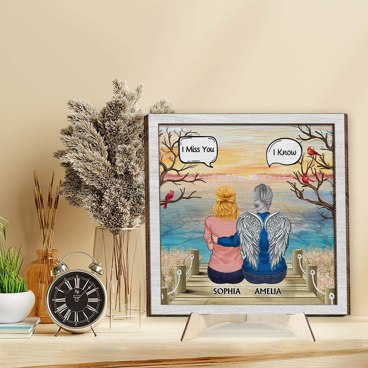 Ich vermisse dich, ich weiß – personalisiertes Gedenkschild aus zweilagigem Holz / Holzplakette