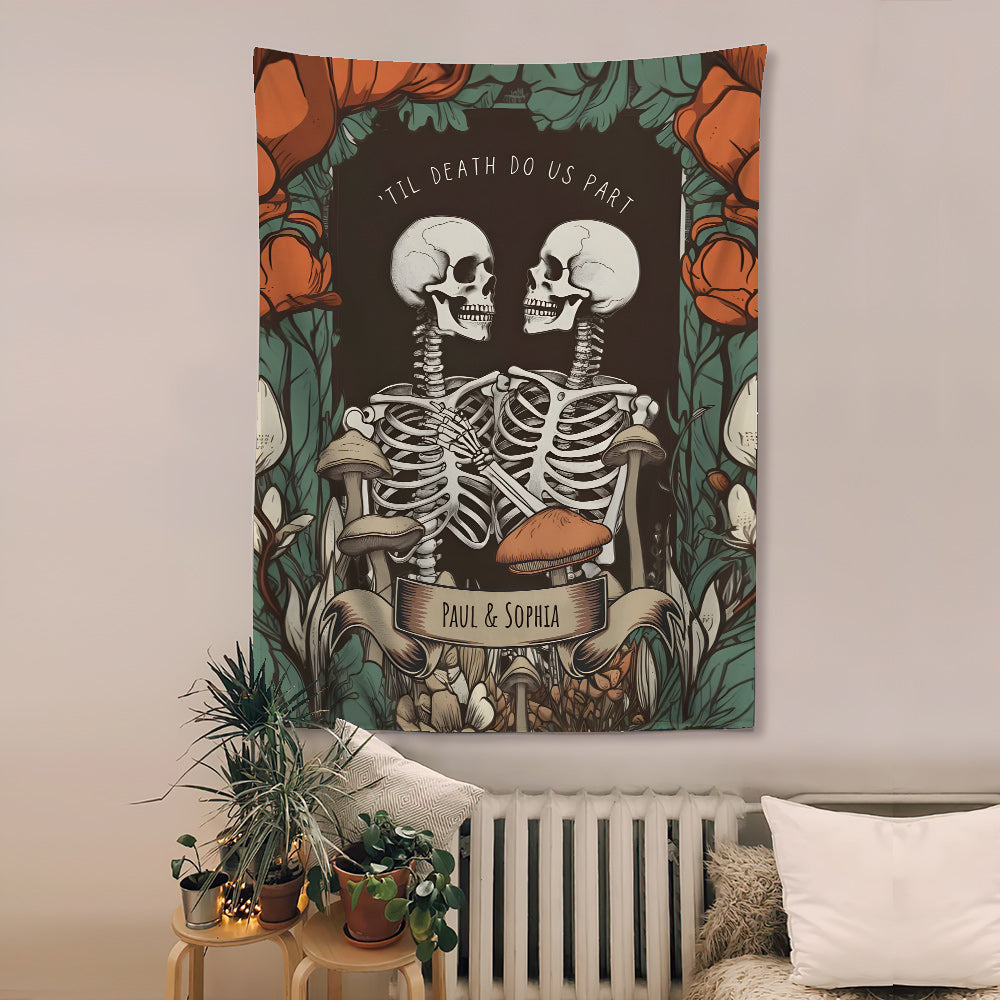 Bis dass der Tod uns scheidet – Personalisierter Totenkopf-Wandteppich