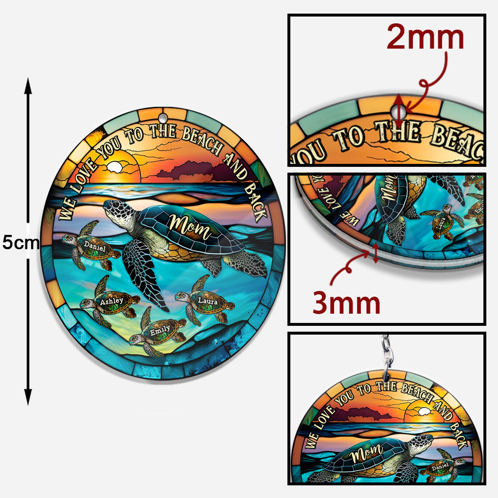 Ich liebe dich bis zum Strand und zurück – Schildkrötenmutter und Kinder – personalisierter Schildkröten-Schlüsselanhänger