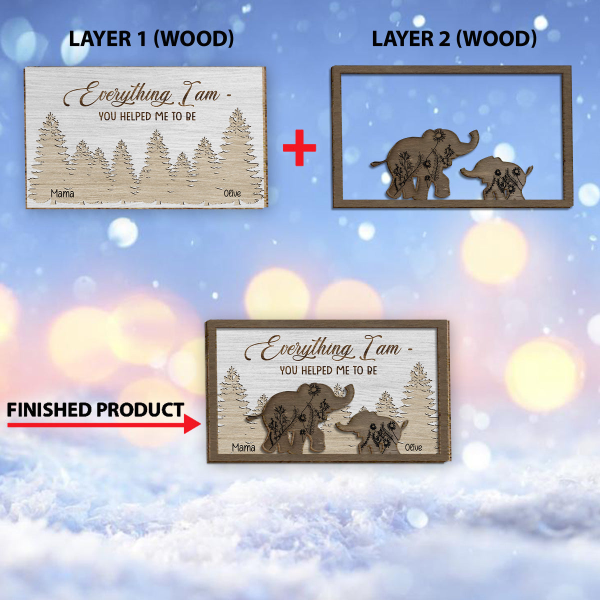 Everything I Am You Helped Me To Be - Personalized Mother 2 Layered Wood Sign / Wood Plaque