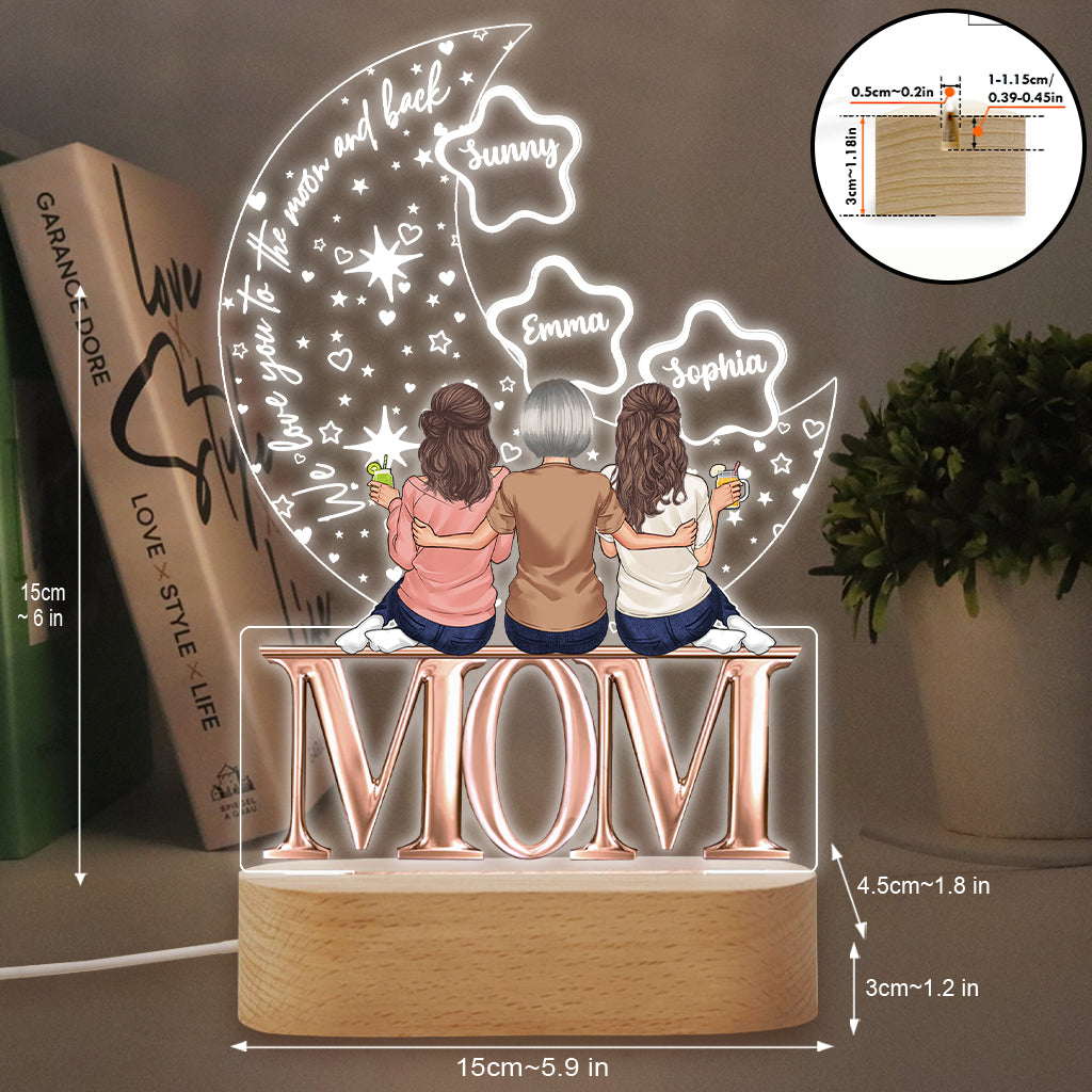 Wir lieben dich bis zum Mond und zurück – Personalisierte, mutterförmige Plakettenleuchte
