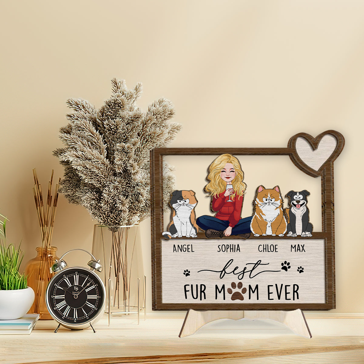 Die beste Hunde- und Katzenmama aller Zeiten – Personalisiertes zweilagiges Holzschild mit Hundemotiv / Holzplakette