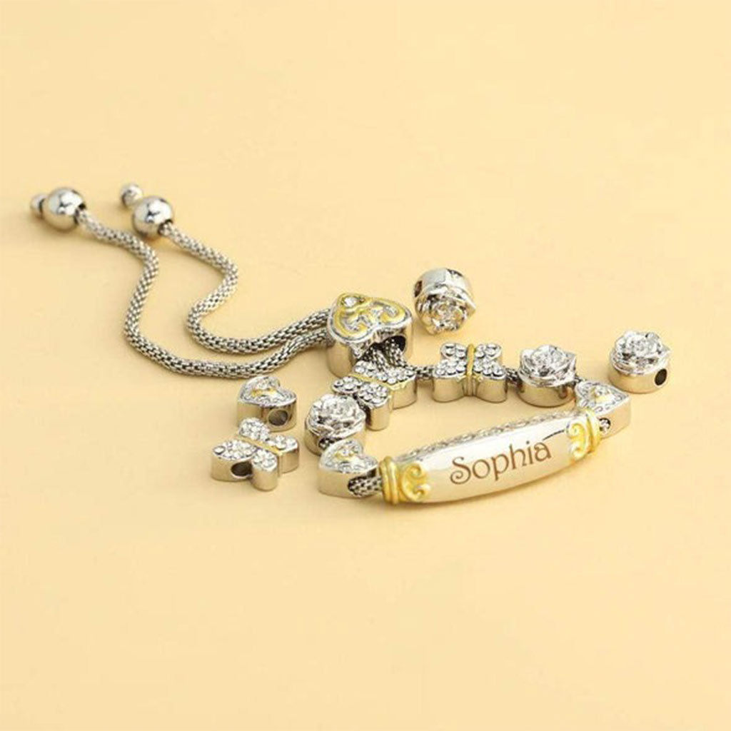 Beliebiger Name und Wunschtext – personalisiertes Bolo-Armband mit Gravur für Oma 