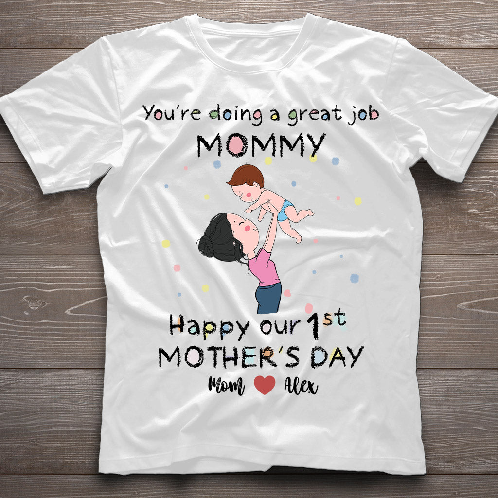 Du machst das super, Mama! Alles Gute zum Muttertag! - Personalisiertes Mutter-T-Shirt und Babybody