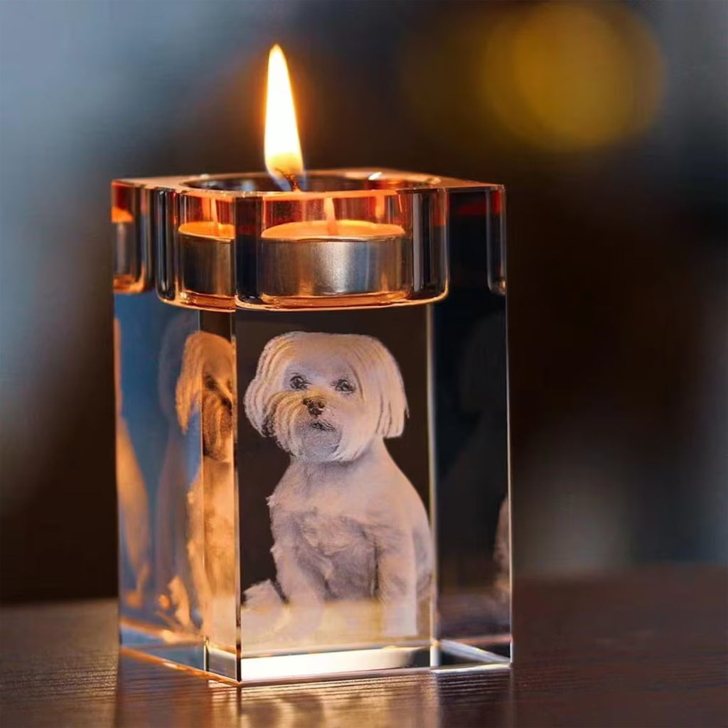 Crystal Candle Holder With Engraved Photos - Personalized Crystal Candle Holder