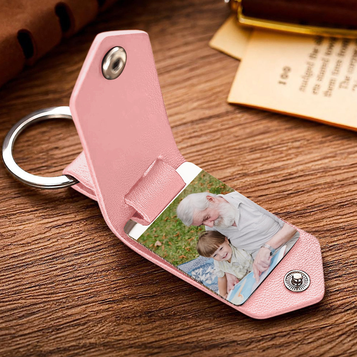 Best Grandpa Ever - Gift for grandpa - Personalized Leather Photo Keychain