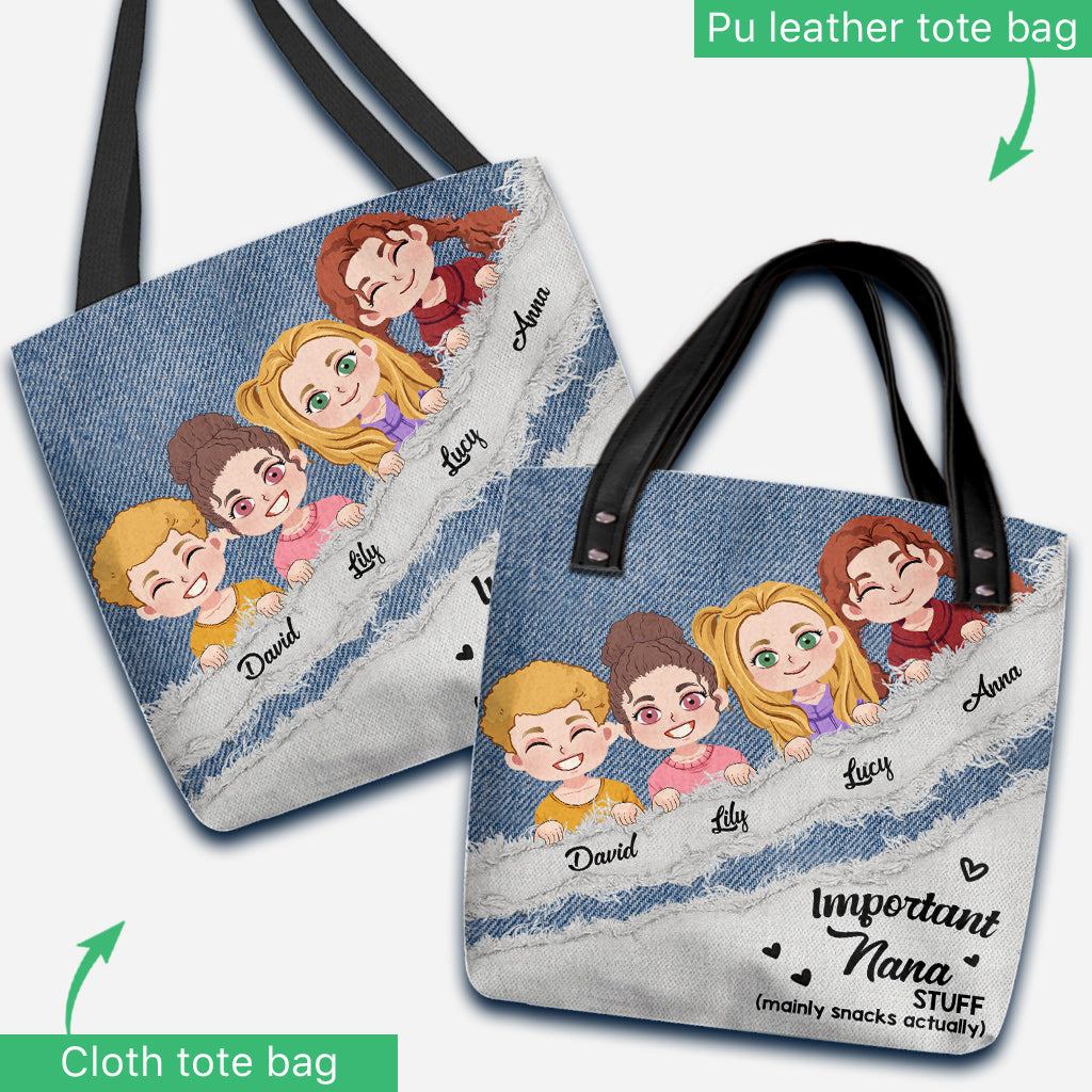 Wichtige Oma-Sachen Jeansmuster - Personalisierte Oma-Tragetasche