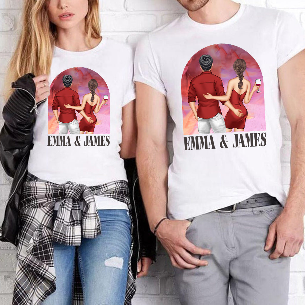 Pinkfarbener Filmhintergrund für Paare – Personalisiertes Partner-T-Shirt und Hoodie
