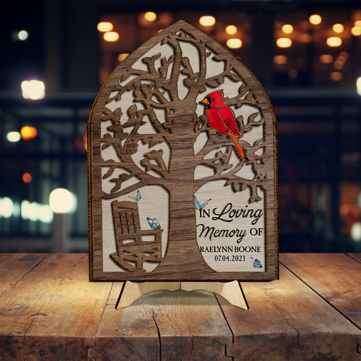 In Loving Memory Memorial Chair Red Cardinal - Personalized Memorial 2 Layered Wood Sign / Wood Plaque