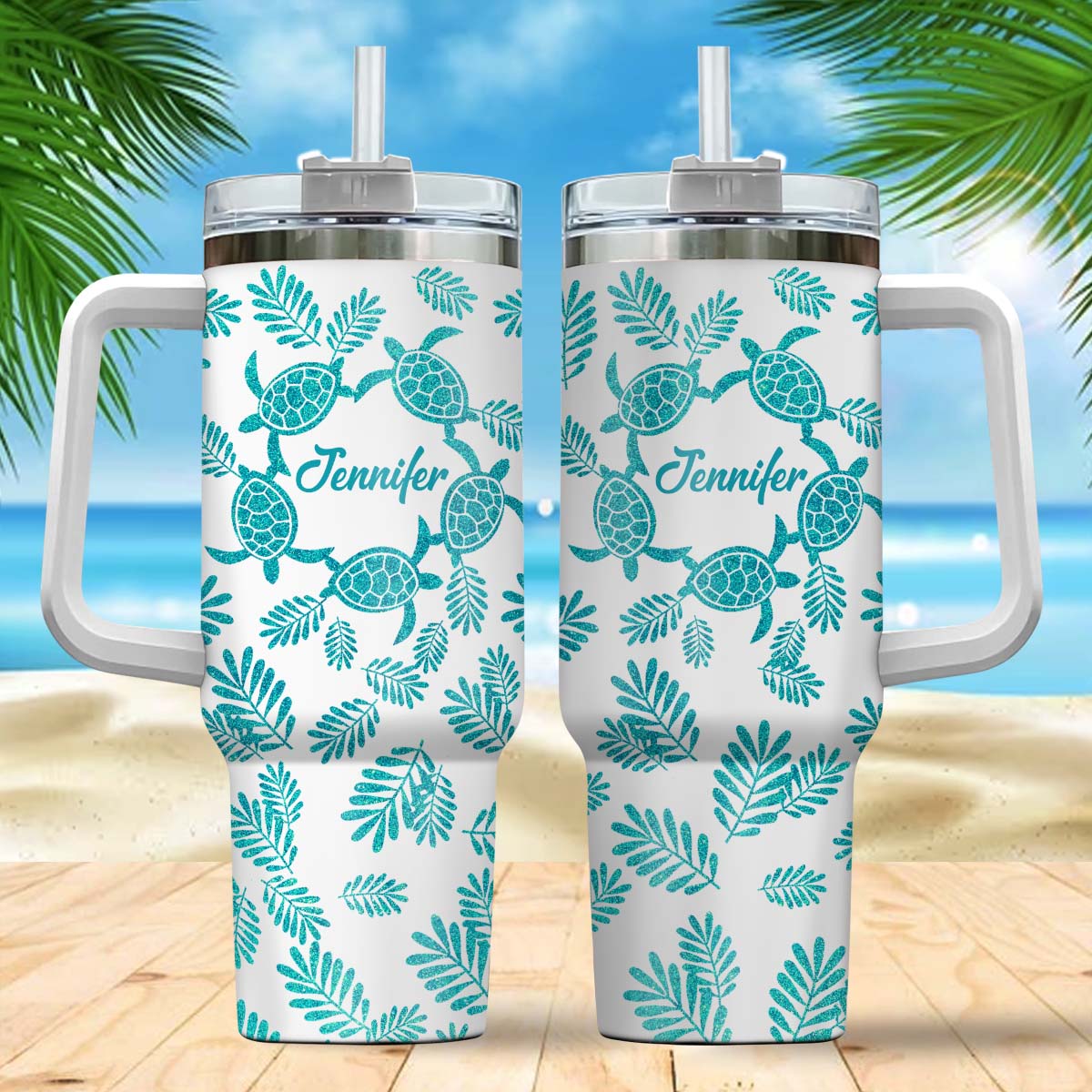 Turtle Lover - Personalized Turtle Tumbler With Handle