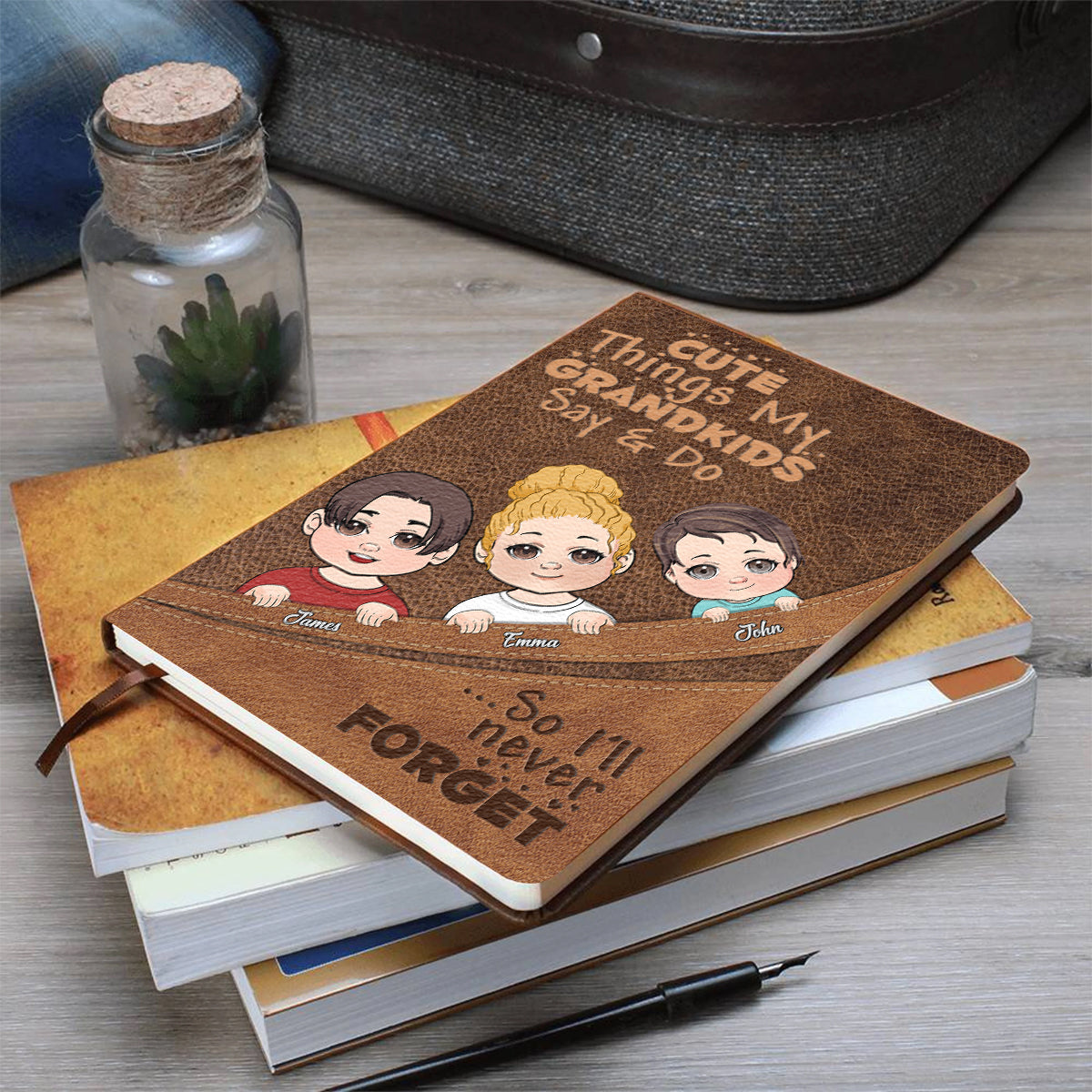 Süße Dinge, die meine Enkelkinder sagen und tun – Personalisiertes Oma-Lederjournal