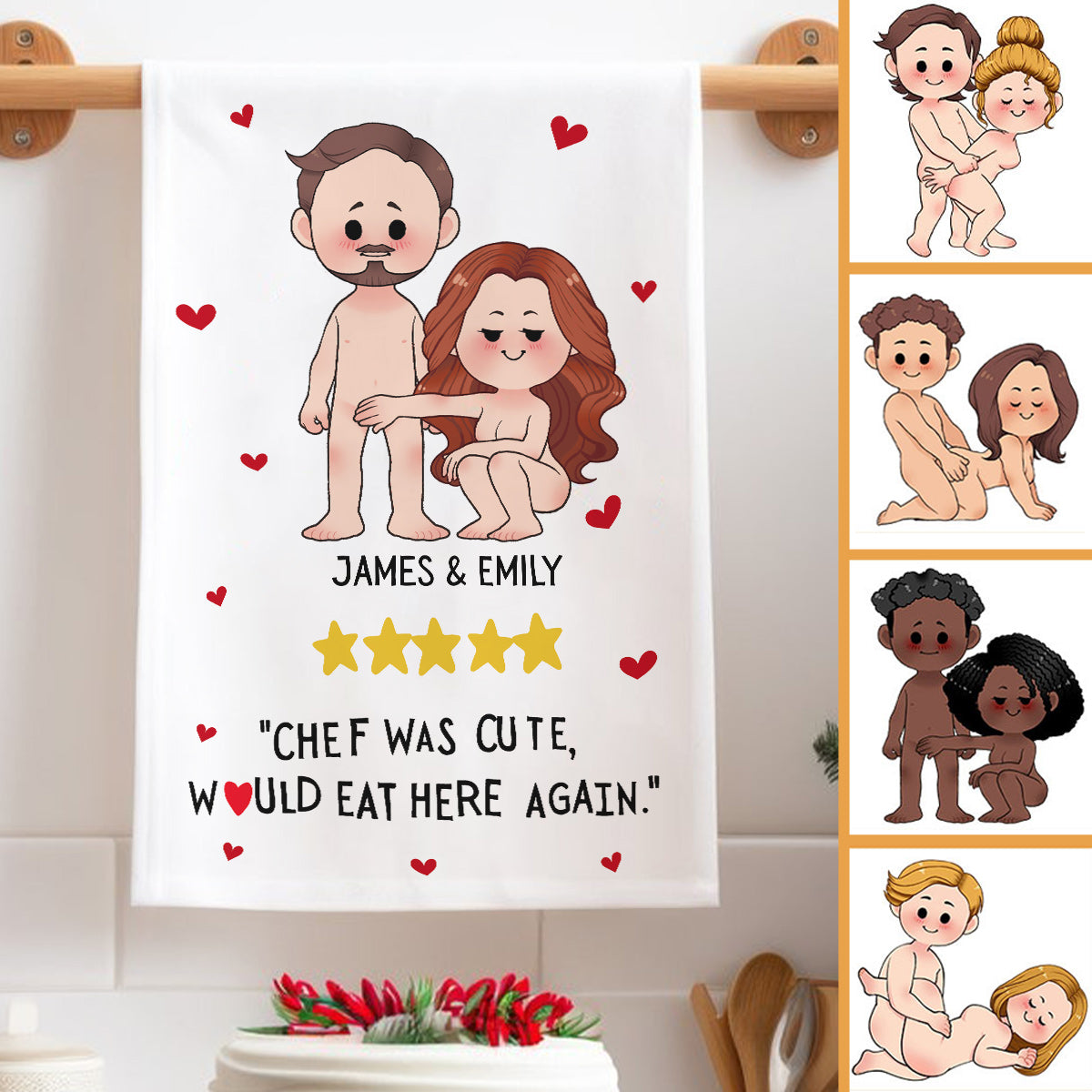 Der Koch war nett, ich würde wieder hier essen – personalisiertes Pärchenhandtuch