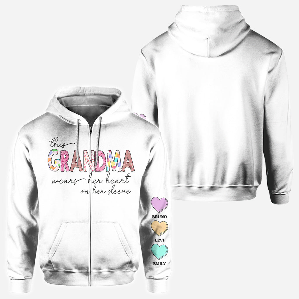 This Grandma Wears Her Heart On Her Sleeve - Personalized Grandma All Over Shirt