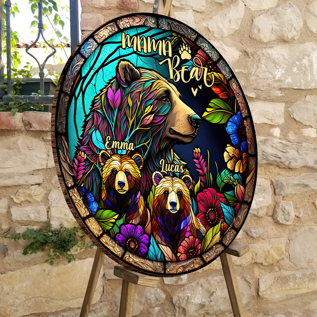 Mama Bear - Personalized Mother Round Wood Sign