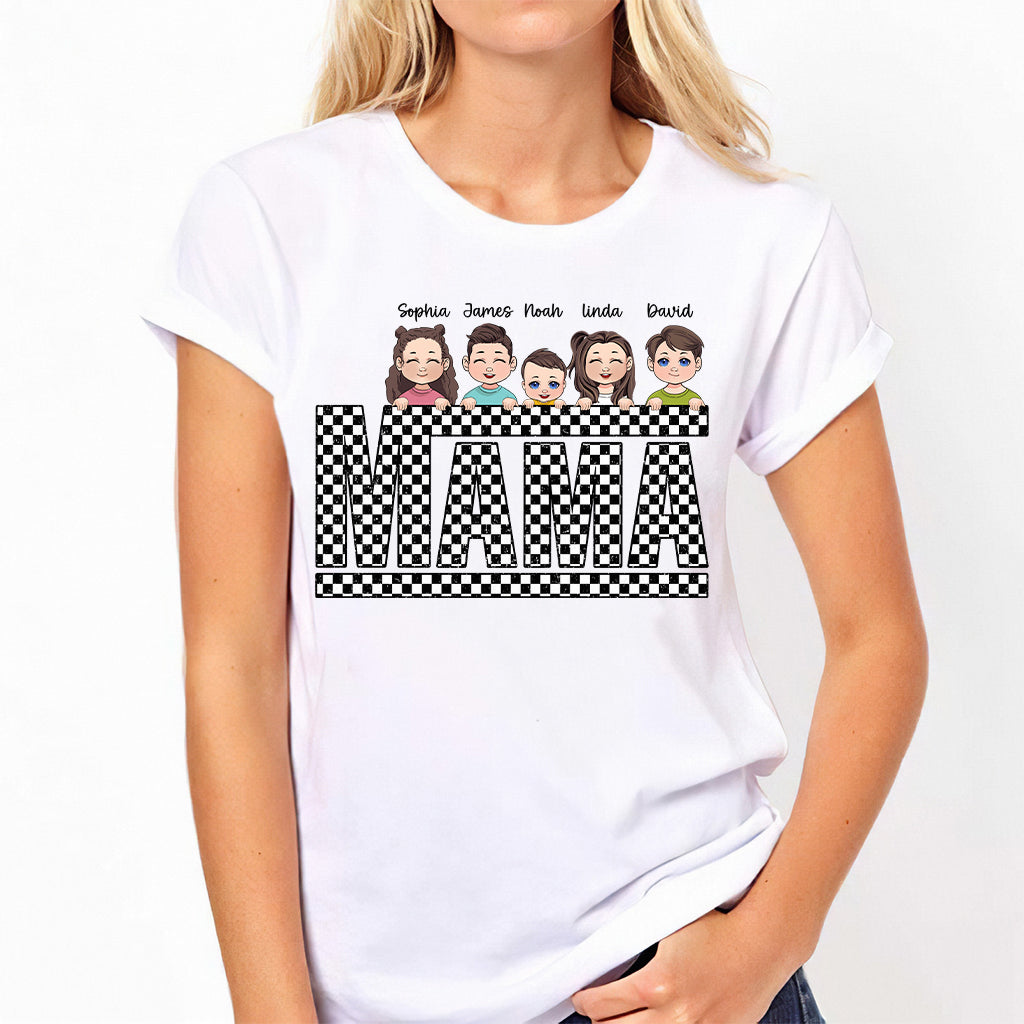 Vintage Checkered Mama Dada Mini Grandma Grandpa - Personalized Mother T-shirt And Hoodie