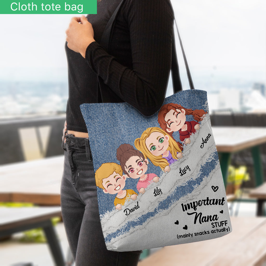 Wichtige Oma-Sachen Jeansmuster - Personalisierte Oma-Tragetasche