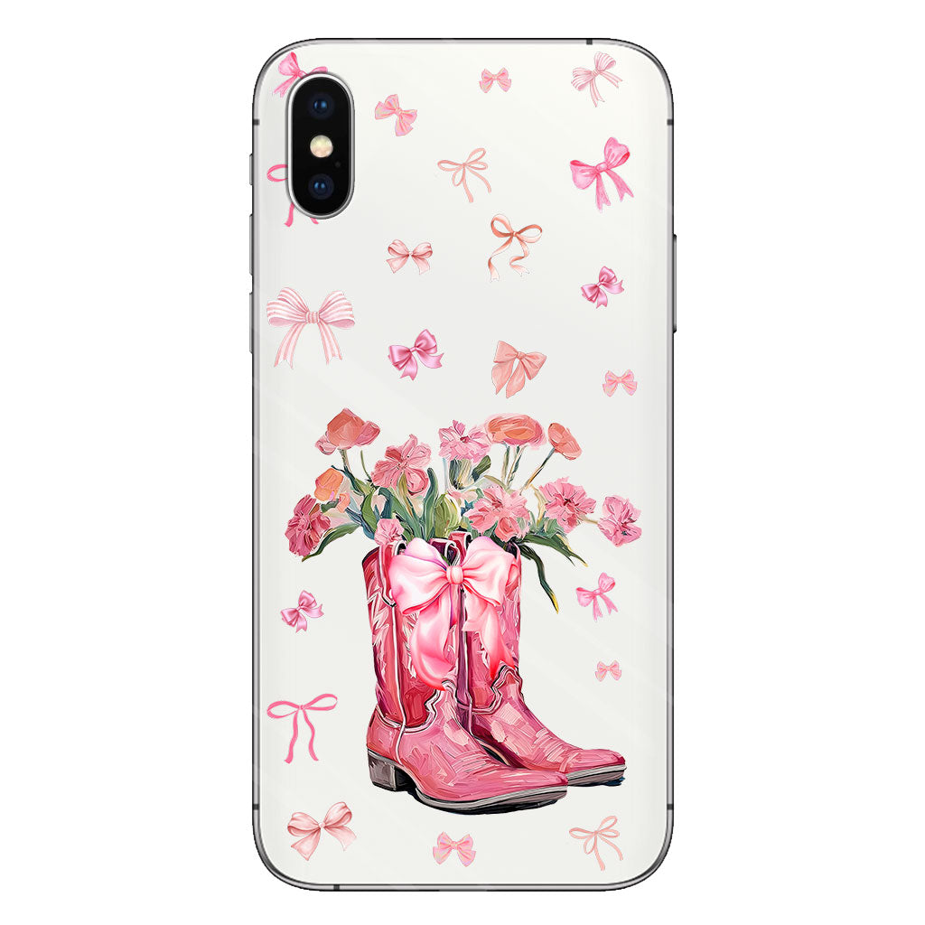 Cowgirl Boots Coquette - Personalisierte transparente Handyhülle mit Pferdemotiv