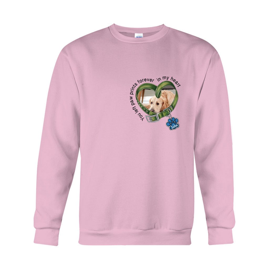 Du hast für immer Pfotenabdrücke in meinem Herzen hinterlassen – personalisiertes Hunde-T-Shirt und Hoodie