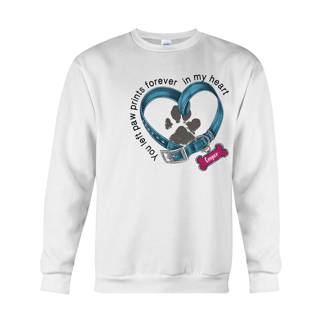 Du hast für immer Pfotenabdrücke in meinem Herzen hinterlassen – personalisiertes Hunde-T-Shirt und Hoodie