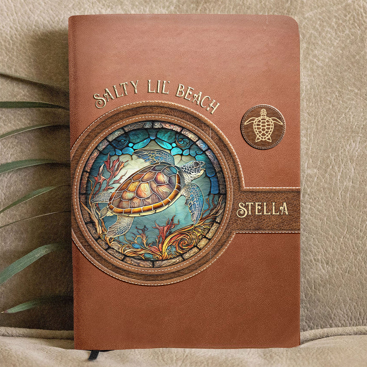 Salty Lil Beach – Personalisiertes Notizbuch aus Schildkrötenleder