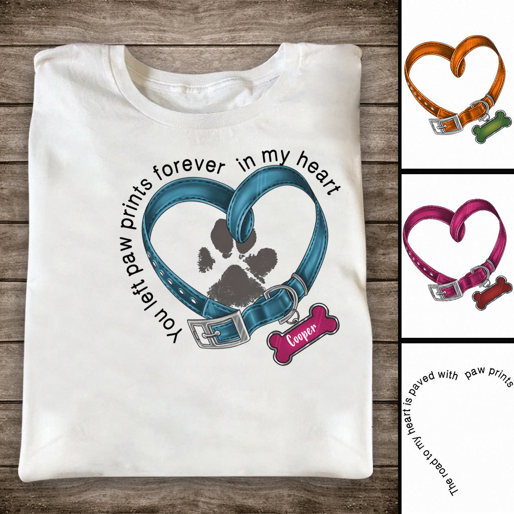Du hast für immer Pfotenabdrücke in meinem Herzen hinterlassen – personalisiertes Hunde-T-Shirt und Hoodie