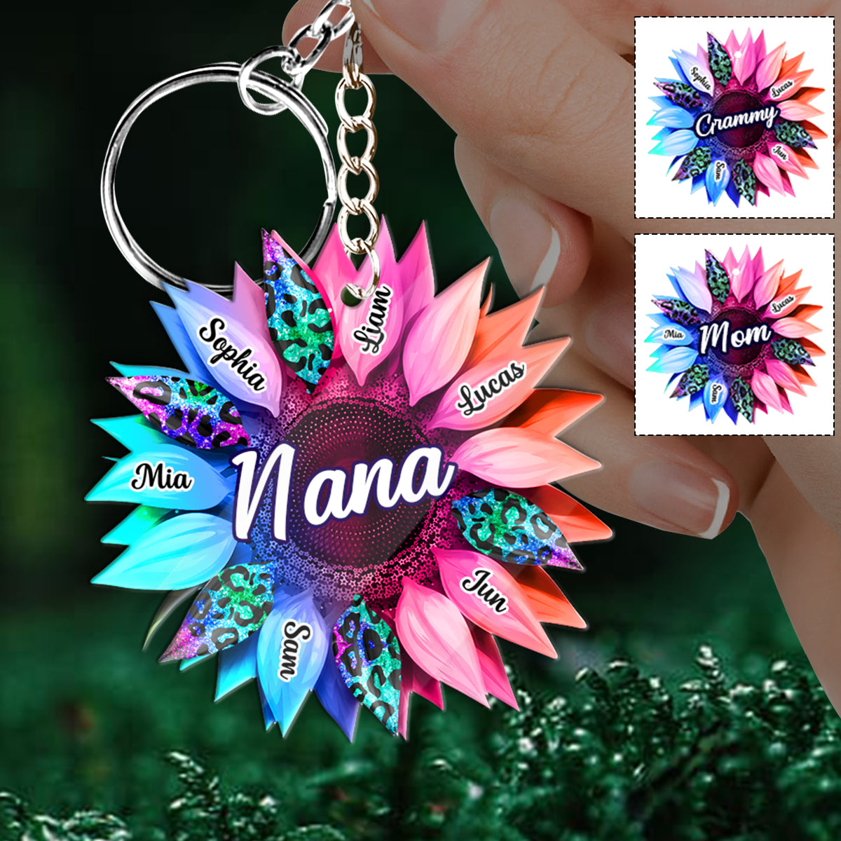 Oma-Sonnenblume – Personalisierter Oma-Schlüsselanhänger