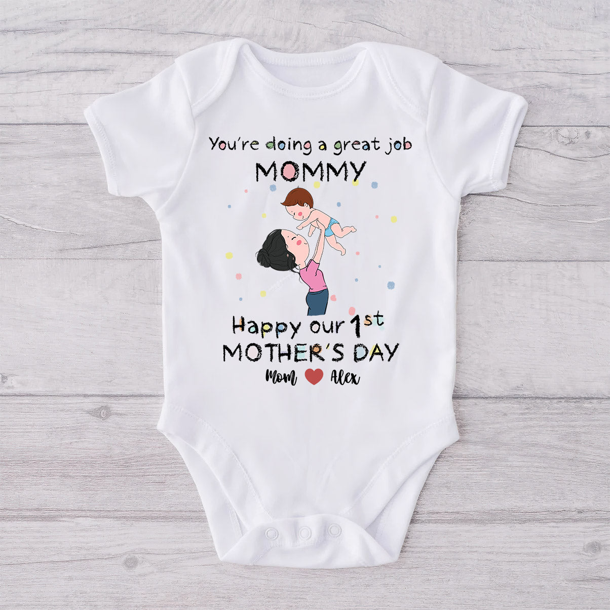 Du machst das super, Mama! Alles Gute zum Muttertag! - Personalisiertes Mutter-T-Shirt und Babybody