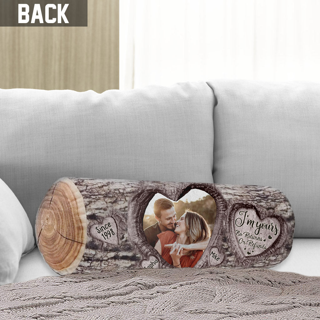 I'm Yours No Returns Or Refunds Any Photo Any Name - Personalized Couple Shaped Pillow