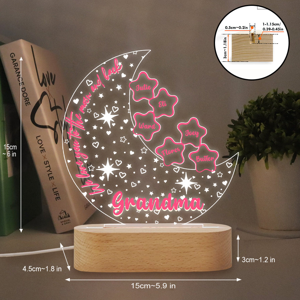 Wir lieben dich bis zum Mond und zurück – Personalisierte, Oma-förmige Plakettenleuchte