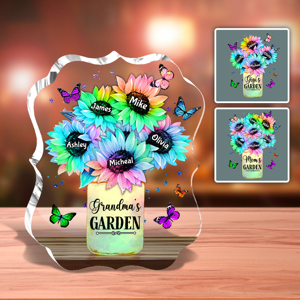 Sonnenblumenvase, personalisierbar mit beliebigem Titel und Namen – personalisierte Acrylplakette in Sonderform für Oma