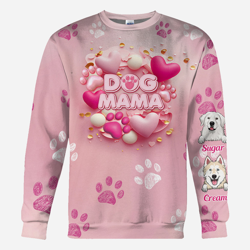 Dog Cat Mama Fur Mom 3D Pink Heart - Personalized Dog All Over Shirt