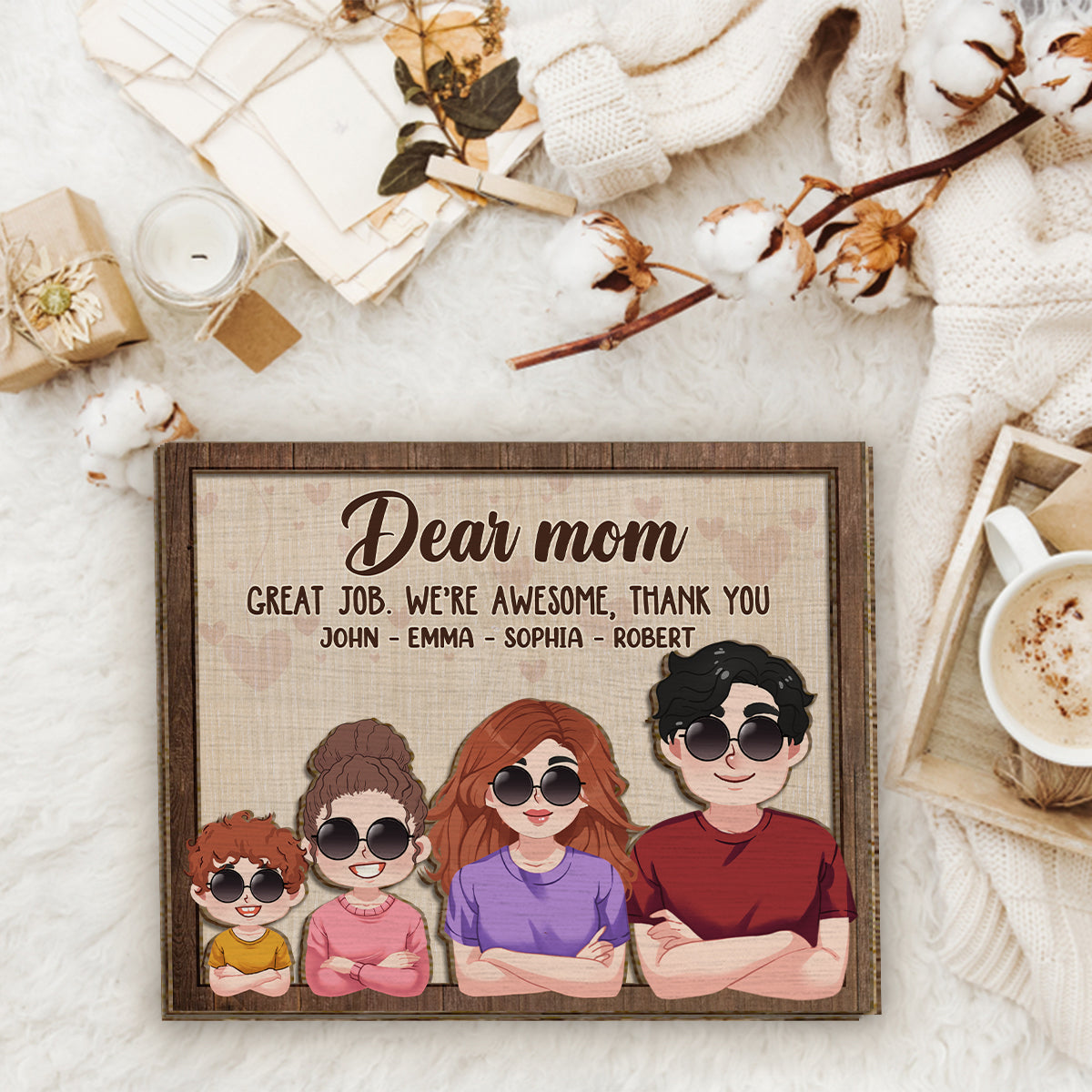 Liebe Mama, lieber Papa, super gemacht! Wir sind spitze! Danke! – Personalisiertes zweilagiges Holzschild für Mütter / Holzplakette