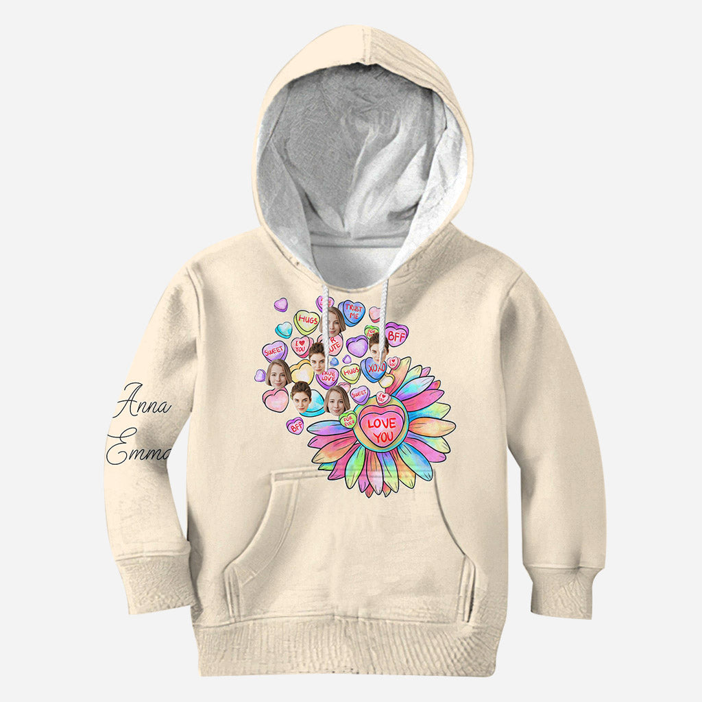 Herz-Blumen-BFF-Shirt mit Gesicht - Personalisiertes Bestie-Shirt