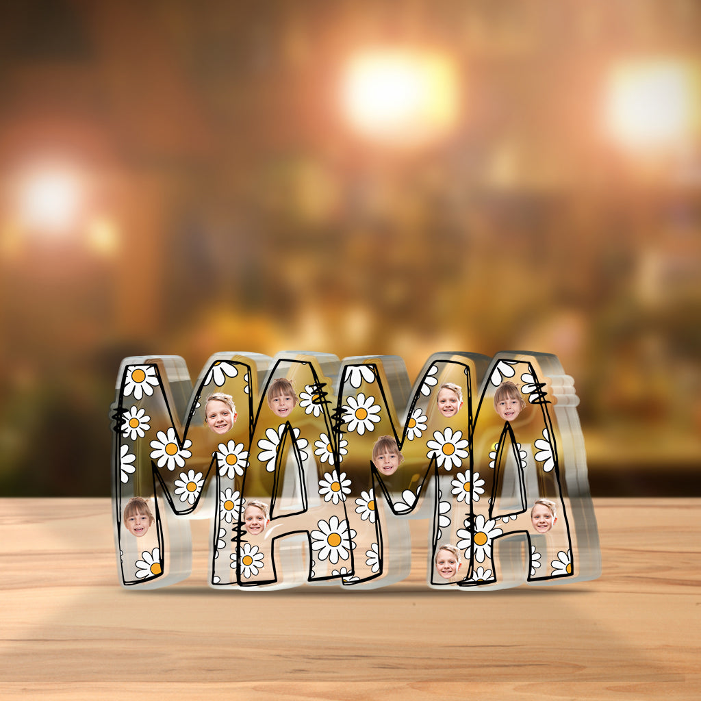 Mama Est. Photo Face Custom Daisy - Personalized Mother Custom Shaped Acrylic Plaque