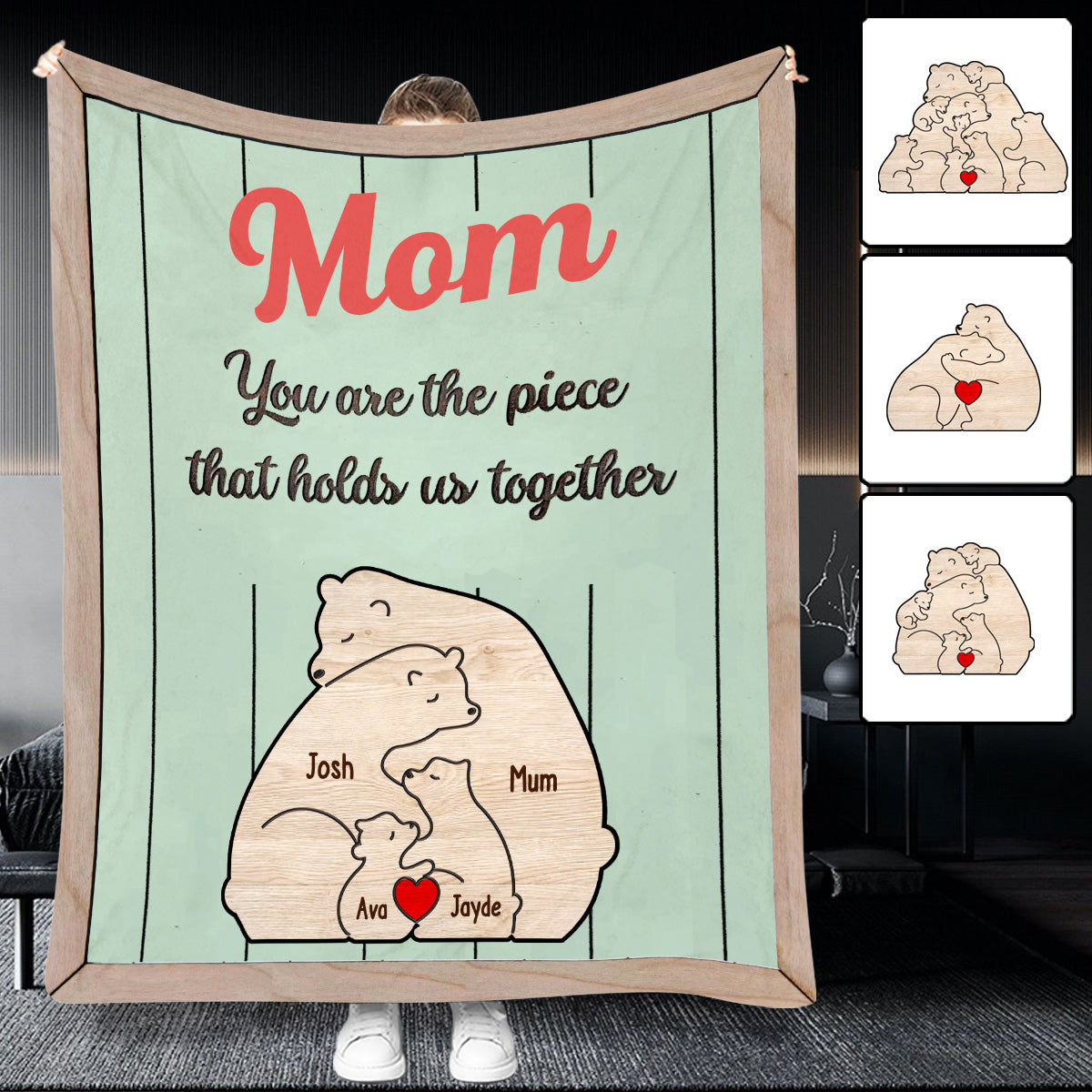Du bist das Bindeglied, das uns zusammenhält, Mama Bär – personalisierte Mutterdecke