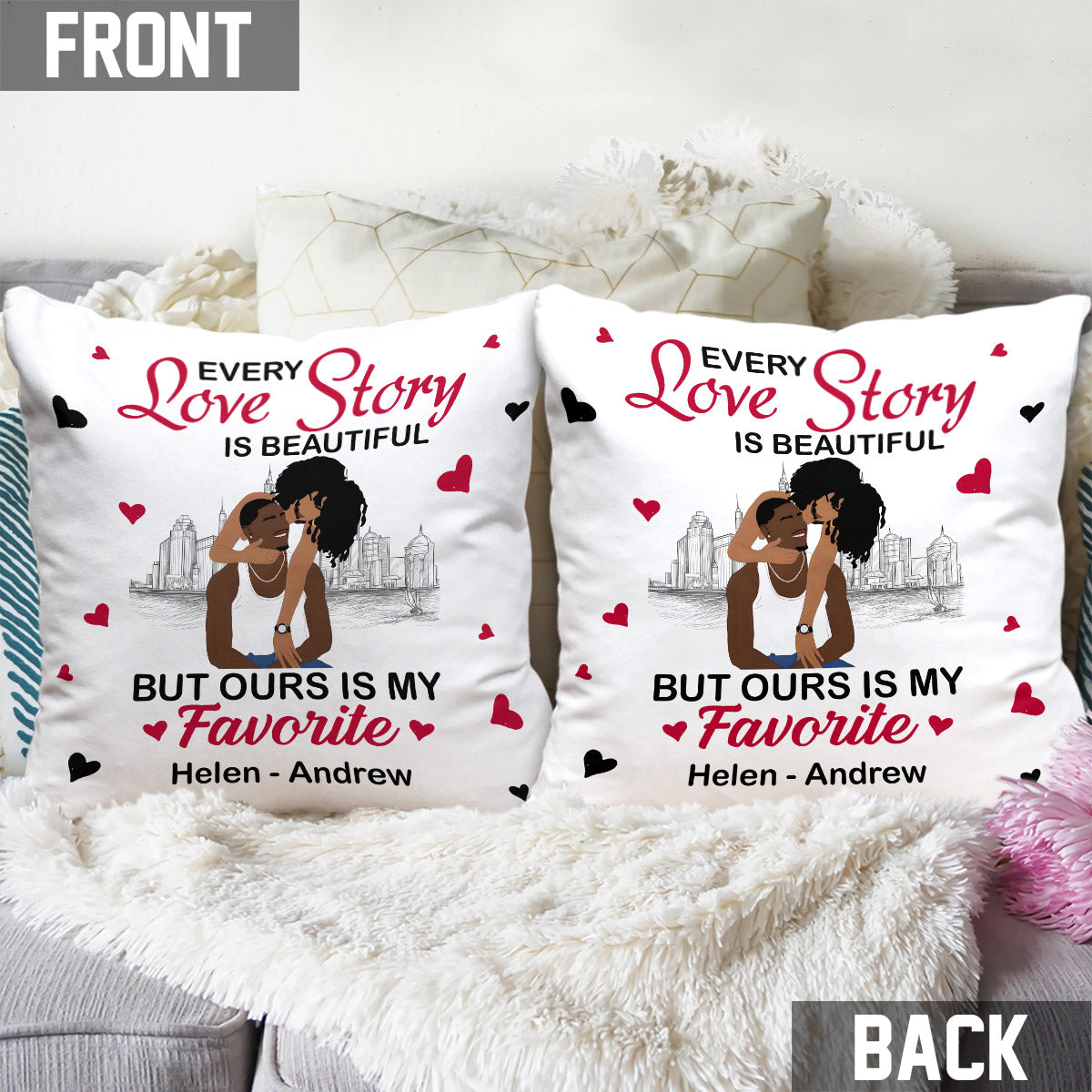 Our Story Is My Favorite - Personalized African American Throw Pillow