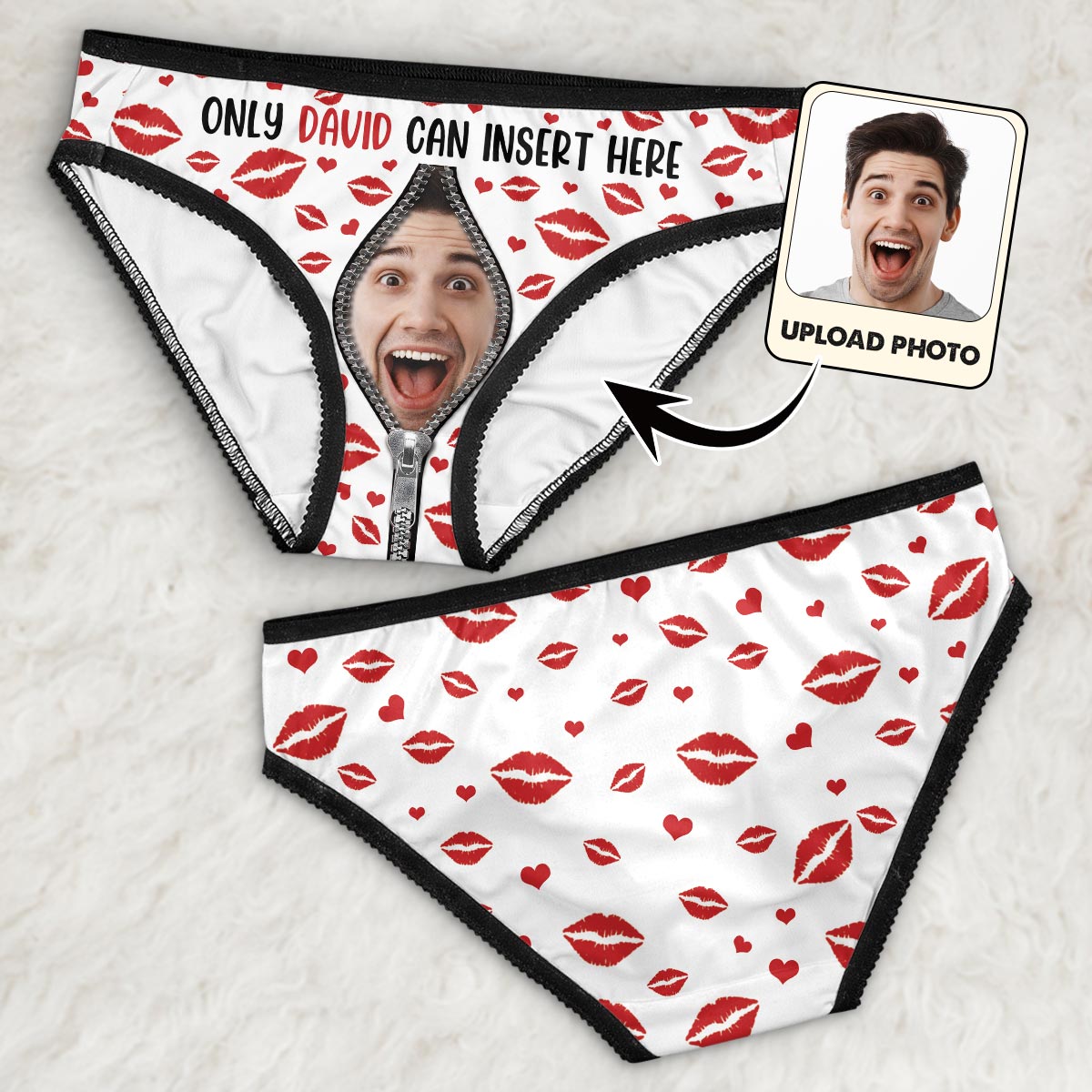 Nur Sie können hier einfügen – Personalisierte Damen-Slips mit Spitzenbordüre für Paare