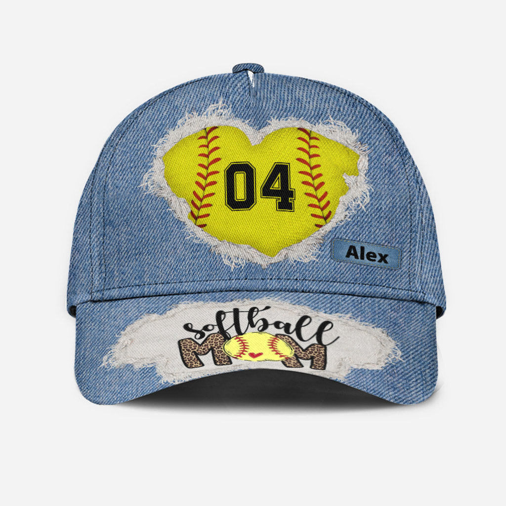 Softball-Mama-Nummer, individuelles Jeansmuster – personalisierte Softball-Klassiker-Kappe