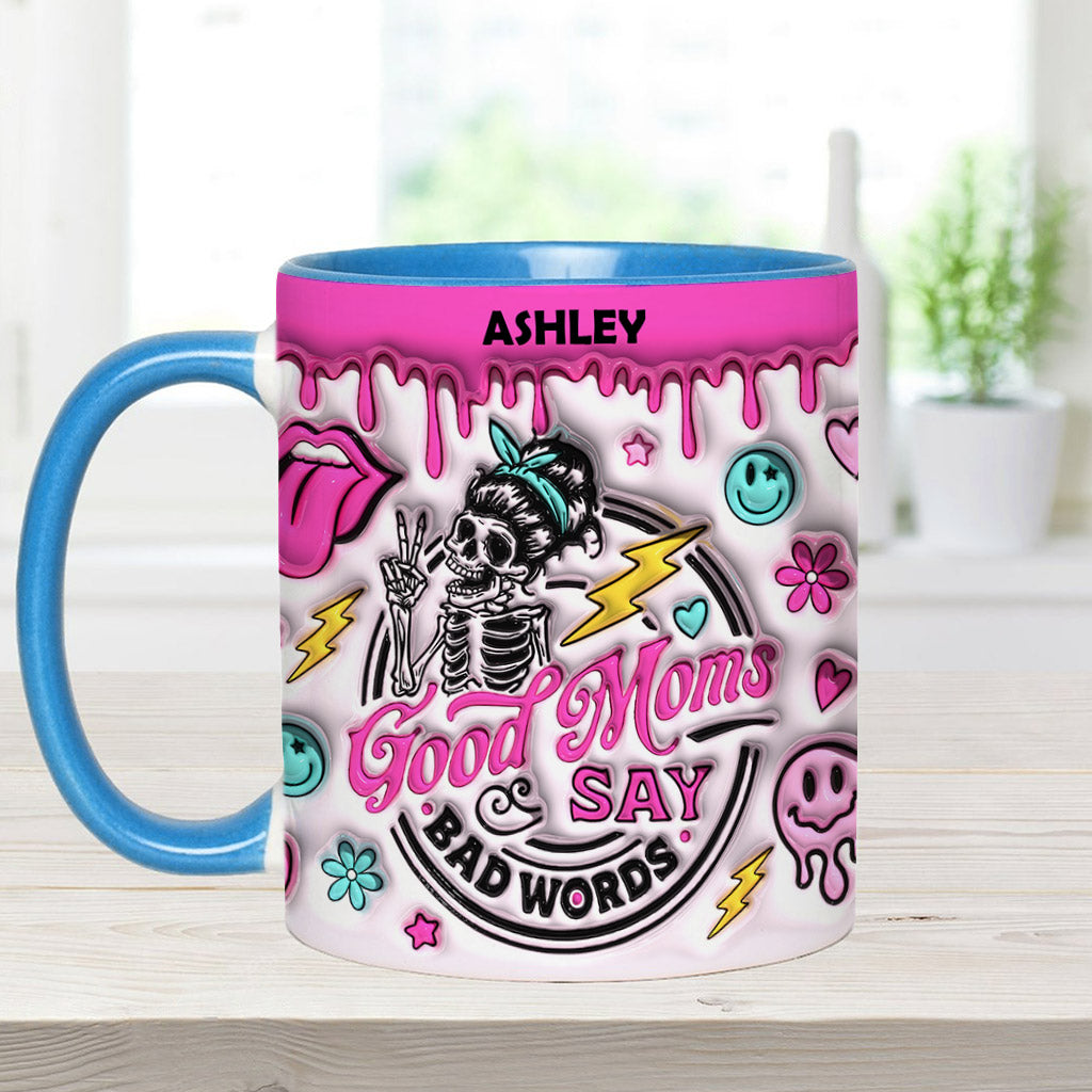 „Gute Mütter sagen Schimpfwörter“ – personalisierte Tasse mit Muttermotiv