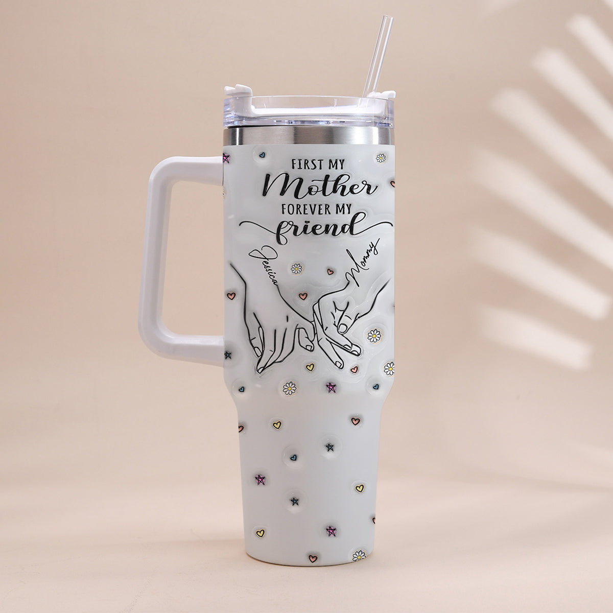 Erst meine Mama, für immer meine Freundin – personalisierter Mutter-Trinkbecher mit Henkel