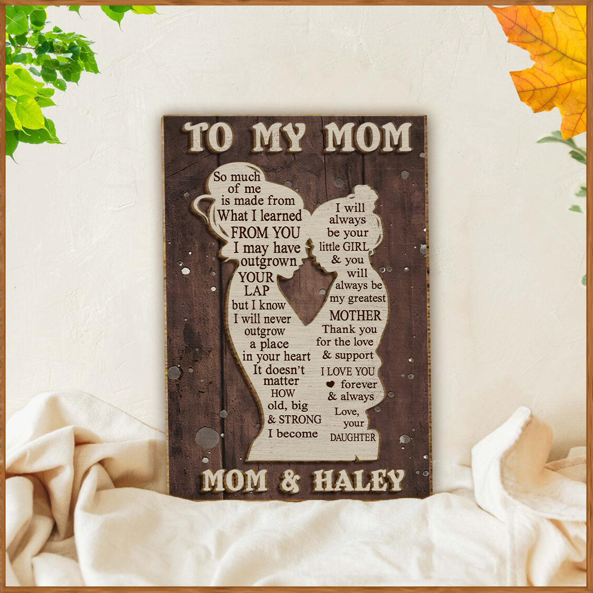 An meine Mama – Mutter-Kind-Silhouette – Personalisiertes zweilagiges Holzschild/Holzplakette