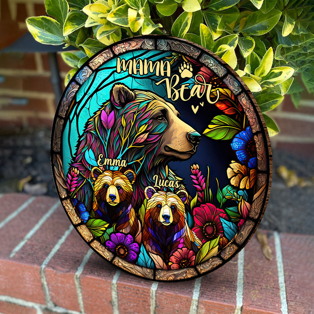 Mama Bear - Personalized Mother Round Wood Sign