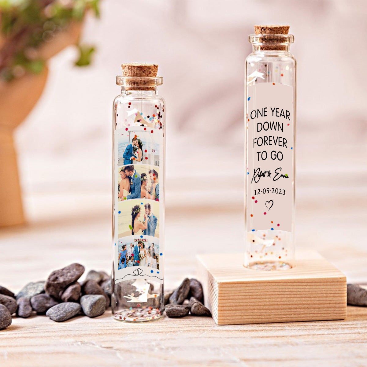 Any Photo And Message - Personalized Couple Mini Bottle Ornament