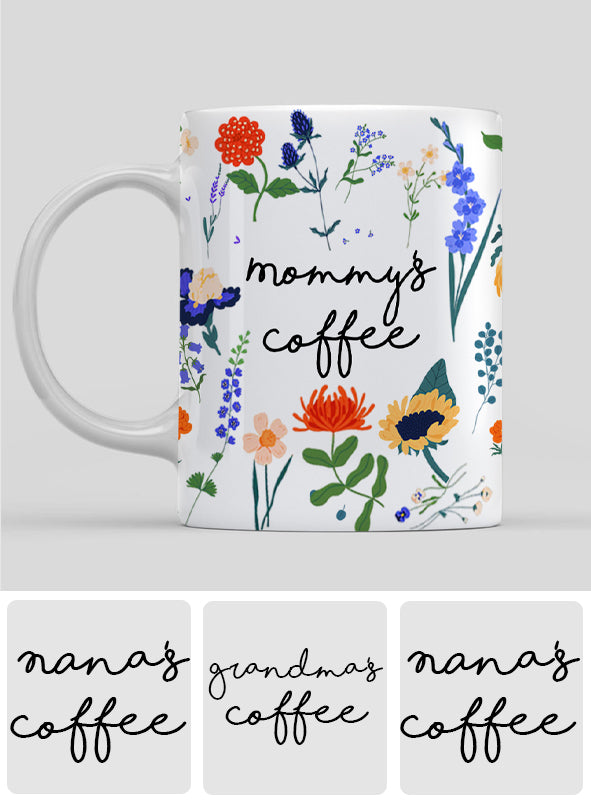 Kaffeetasse mit beliebigem Titel im botanischen Blumenstil – personalisierter Mutterbecher